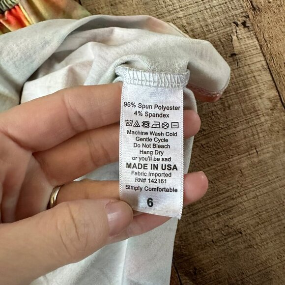 Lularoe Girls Floral Tie-Dye Dress Size 6 Elastic Waist Short Sleeve Knee Length - Picture 5 of 6